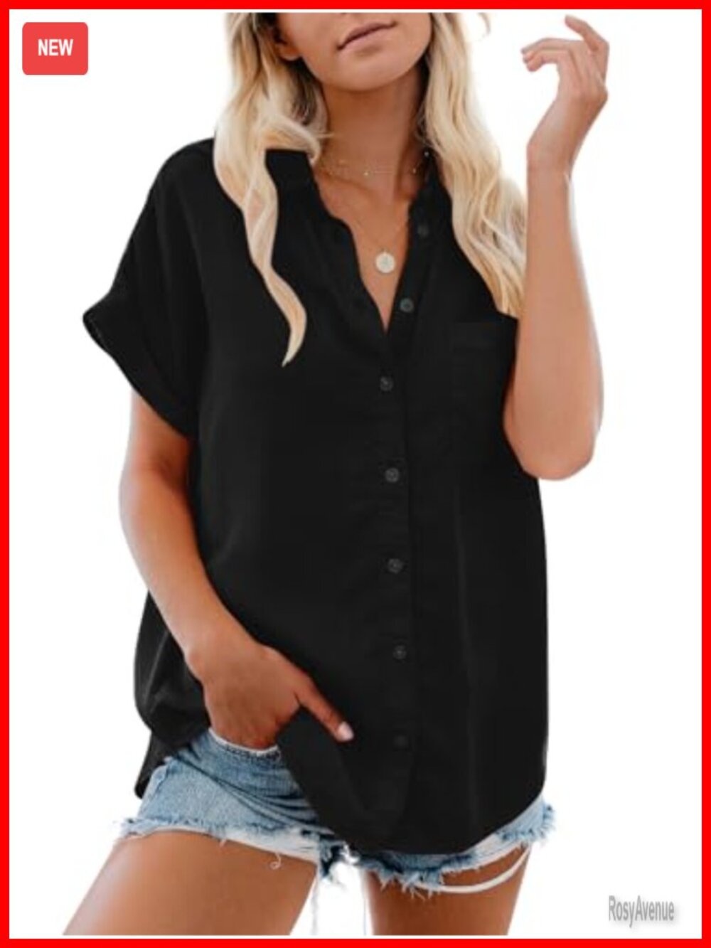 Women's 100% Cotton Button Down Shirt Short Sleeve Loose Fit Casual Blouse